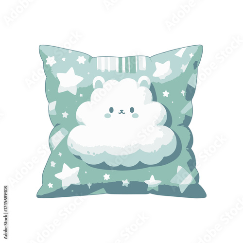 Cute cloud-shaped pillow with star patterns, set against a soft pastel background, ideal for children's decor
