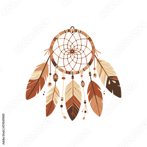 Elegant dreamcatcher adorned with feathers and beads, set against a clean white background
