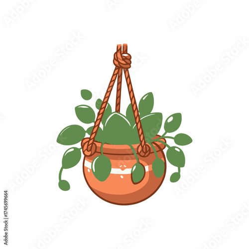 Hanging planter with lush green leaves against a clean background, ideal for home decor