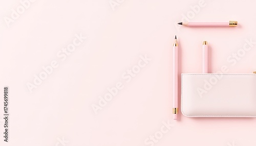 Wallpaper Mural Blush colored pencils and a pouch presented on a coordinated pastel backdrop offer creative possibilities and represent organizational aesthetics Torontodigital.ca