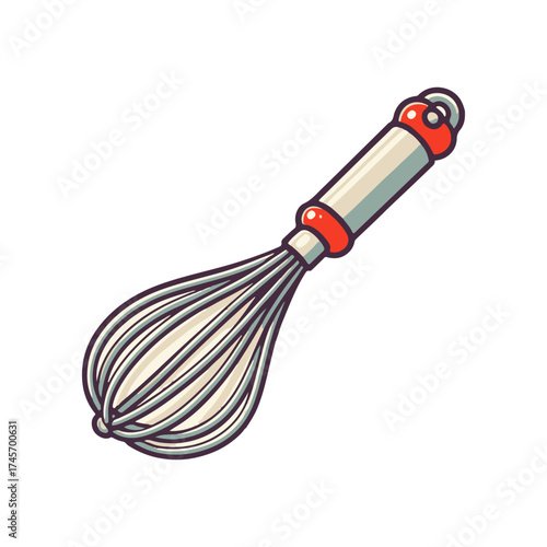 Whisk with a red handle, isolated on a white background, ideal for cooking and baking illustrations
