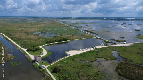 Aerial drone view of Lake Apopka Wildlife Drive and wetlands in Central Florida