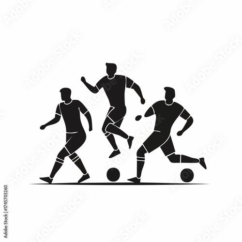 Soccer Action Dynamic Silhouette of Players in Motion with Footballs - Sports Illustration