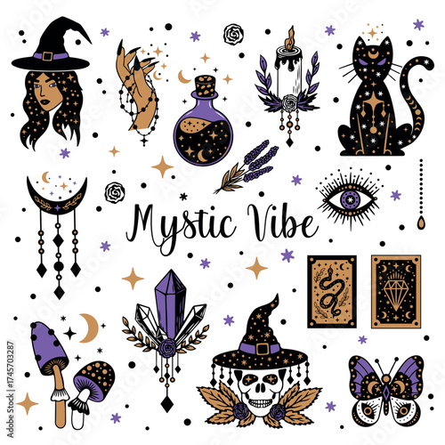 Witchy magic elements set. Mystic vibe.