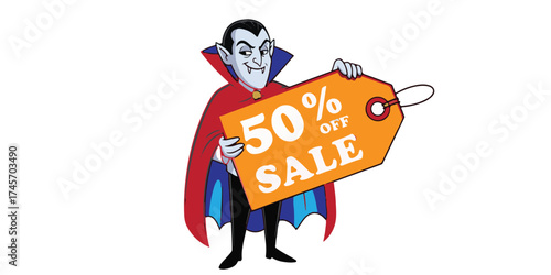 Vampire promotes 50 percent off halloween sale