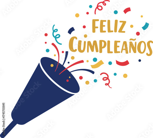 Feliz cumpleanos celebration confetti popper exploding joyful spanish birthday vector