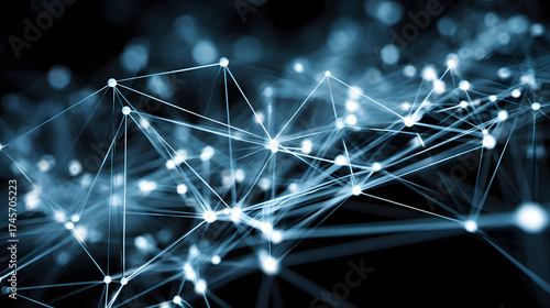 Abstract blue network structure with glowing nodes and connecting lines