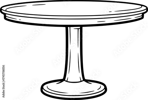 round table, simple design, single pedestal, black and white