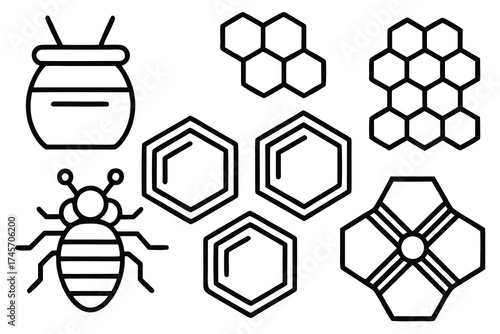 Bee and honey themed silhouettes for nature and apiary design .
