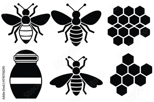 Bee and honey themed silhouettes for nature and apiary design .