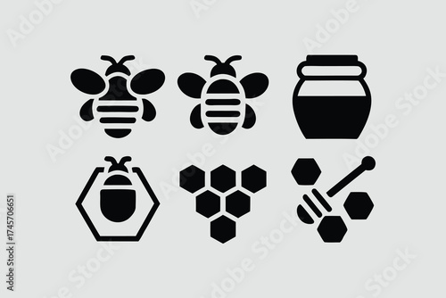 Bee and honey themed silhouettes for nature and apiary design .