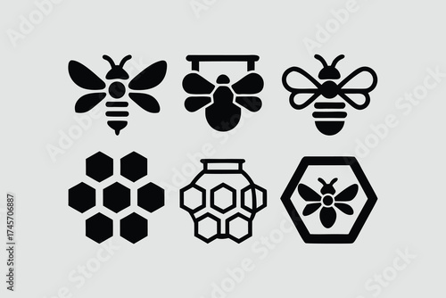 Bee and honey themed silhouettes for nature and apiary design .
