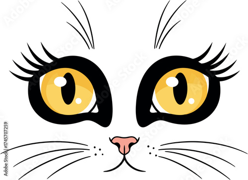 Whimsical cat eyes yellow gaze cute feline face art vector