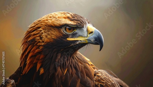 Close up profile portrait of a majestic golden eagle.