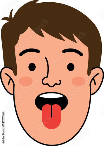 Open mouth young man sticking tongue out cartoon face emotion vector