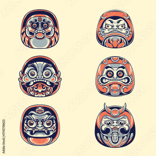 Japanese daruma mask vector art