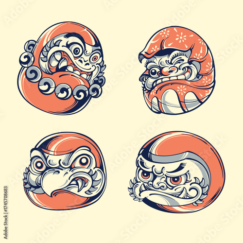 Japanese daruma mask vector art