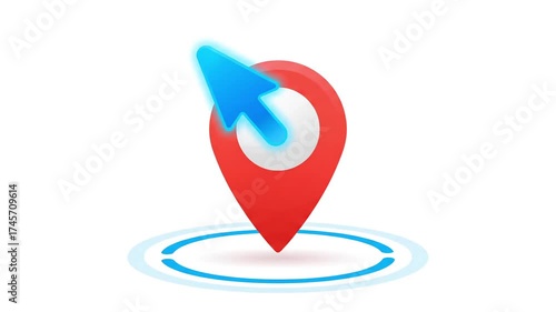 Vibrant red map pin location marker pulsing and animating for interactive maps or gps application interfaces, ideal for travel and navigation apps