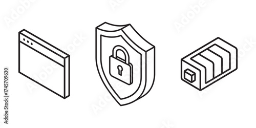 Information protection icons shield with lock