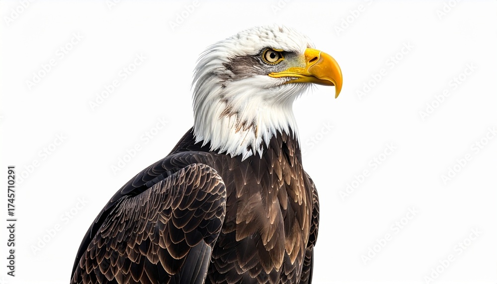 Fototapeta premium Majestic Bald Eagle Portrait Against White Background.
