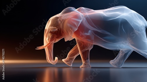 A graceful interpretation of an elephant captured in a flowing, translucent style, embodying strength and serenity through its elegant design and soft lighting effects.