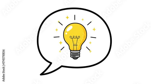 Captivating animated lightbulb in a speech bubble for innovative communication and brainstorming in your next creative project or business presentation