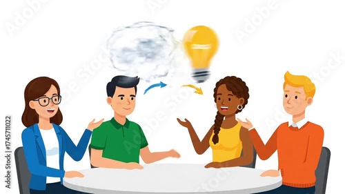 Animated team brainstorming innovative ideas during a vibrant meeting, fostering collaboration and solution-oriented thinking in a dynamic workspace setting