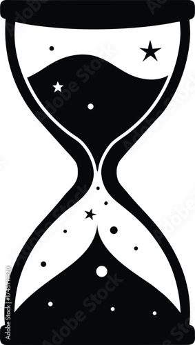 Stylized hourglass silhouette with cosmic elements flowing through isolated on white background isolated on transparent background