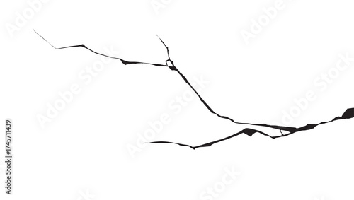 Cracked wall. Damage surface crack and fissure in ground, concrete, crevices from disaster silhouette breaks on land surface from earthquake isolated on white background. Broken ground	

