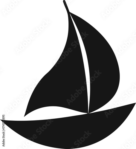 A simple black silhouette of a sailboat with sails full of wind isolated on white background isolated on transparent background