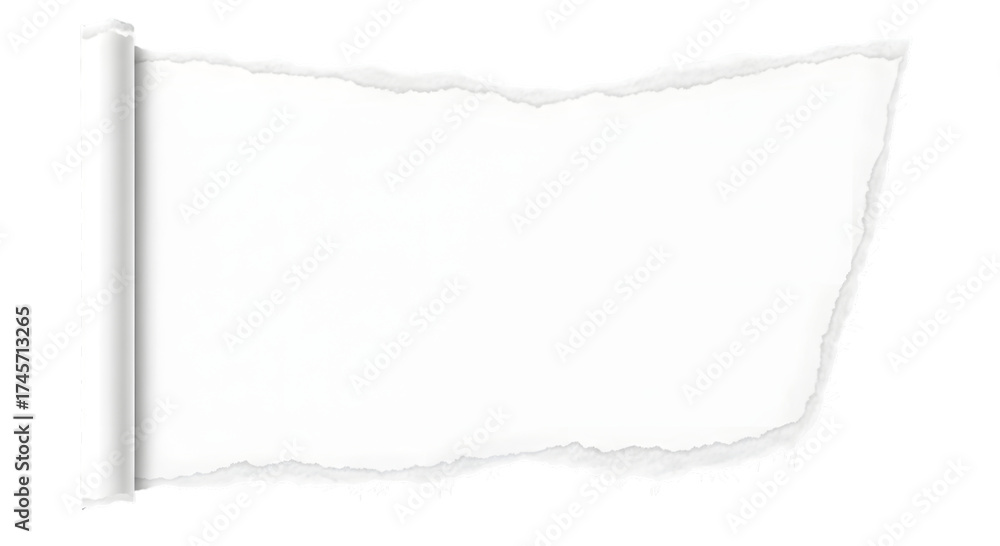 Obraz premium Torn white paper with a curled edge against a black background with a rough torn edge