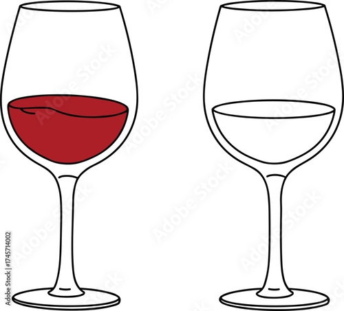 Elegant set of red wine glasses isolated on white background for celebration and party drinks