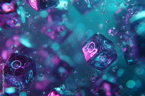 neon glitching effect with digital data fragments and purple cyan cyberpunk futuristic glow