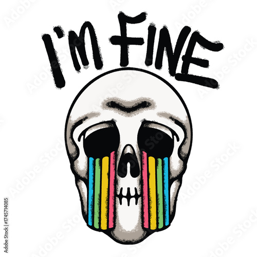 Skull With Rainbow Tears hand drawn tshirt illustration