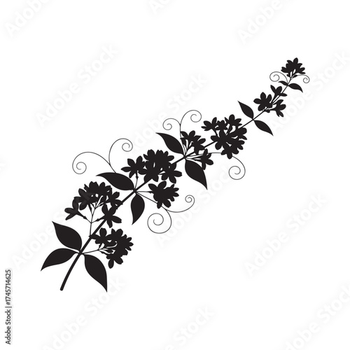 Vector art of black silhouette of a flowering branch silhouette art design