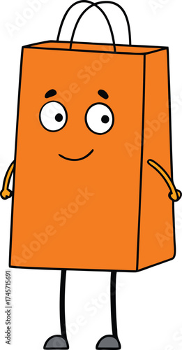   orange paper shopping bag standing upright on wh.eps