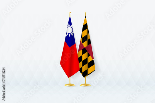 Taiwan and Maryland Flags Side by Side, Symbol of International Partnership.