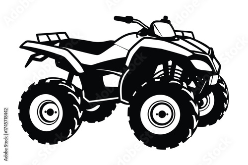 Black and White Illustration of an ATV, OffRoad Vehicle, Side View