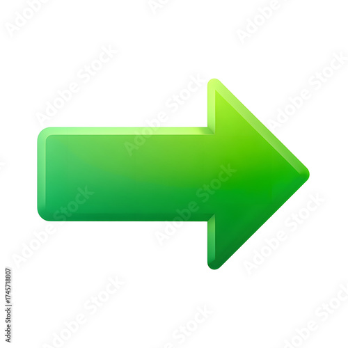 Glossy green arrow isolated on transparent background