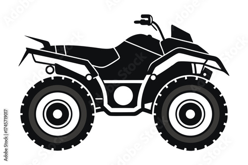 Black Silhouette Vector Illustration of a FourWheeled All Terrain Vehicle or ATV