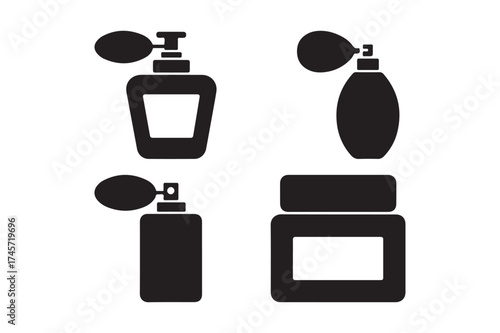 Collection of vintage and modern perfume bottles and sprayers
