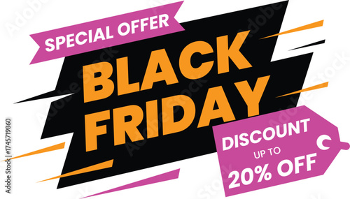 Black friday special offer discount up to 20 off isolated on white background