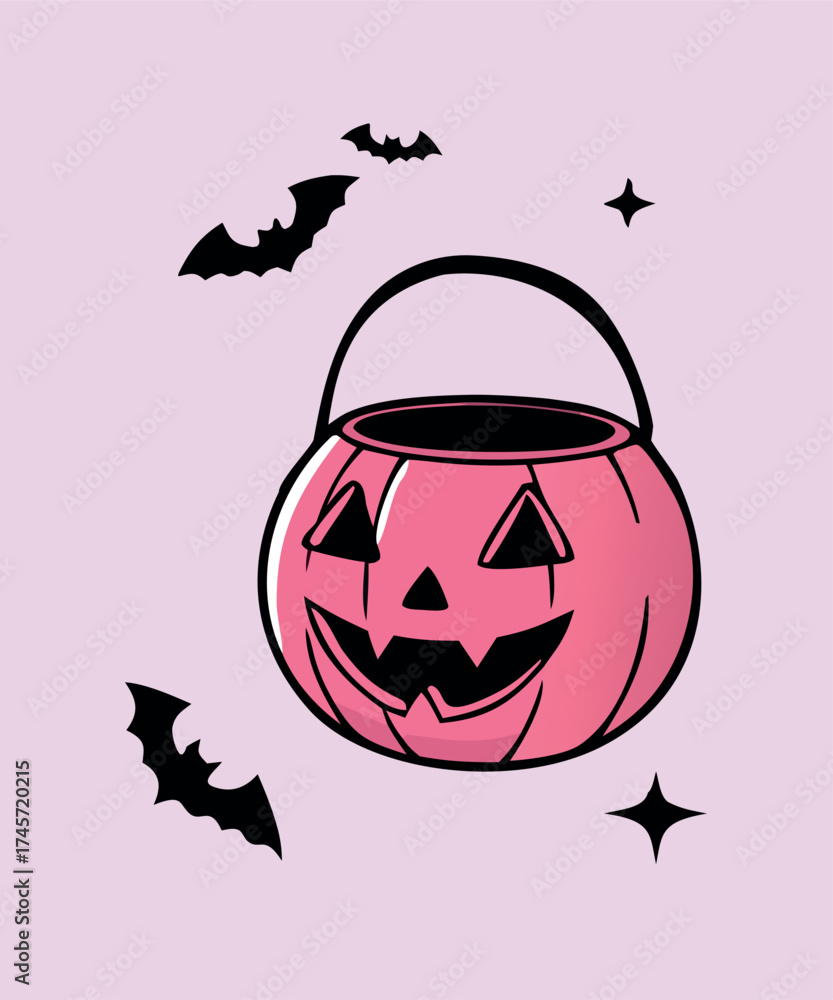 Fototapeta premium Illustration with Boo Bag and Bat Background