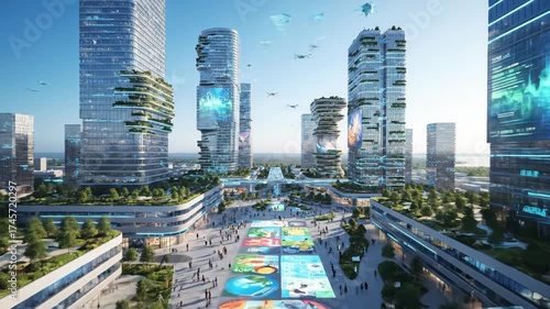 Futuristic Urban Cityscape with Advanced Technology and Eco Design