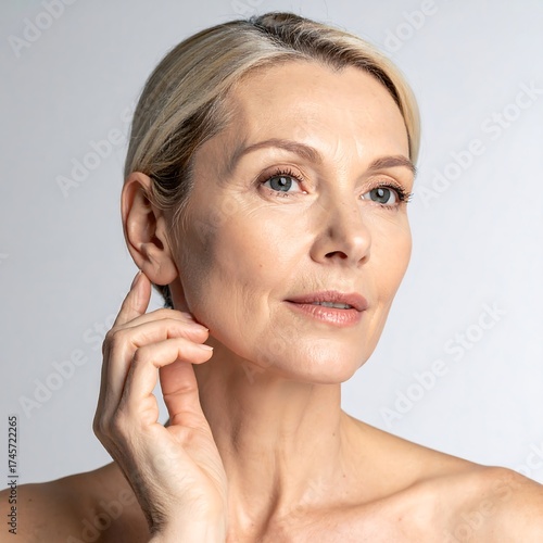 Portrait of a mature woman with blonde hair and soft skin