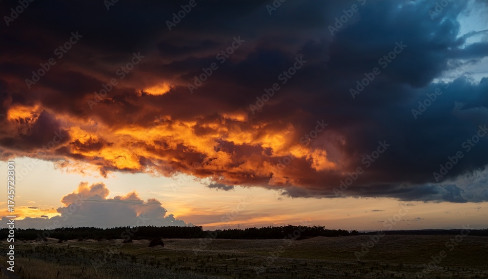Obraz premium Dark Storm Clouds With Colorful Reflections Of The Setting Sun Scenic Storm Clouds Lit By The Last Rays Of The Sunset