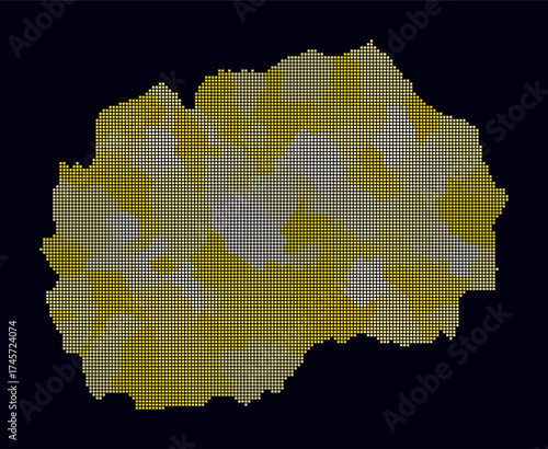 North Macedonia dotted map. Digital style map of the country on dark background. North Macedonia shape with square dots. Colored dots style. Small size squares. Creative vector illustration.