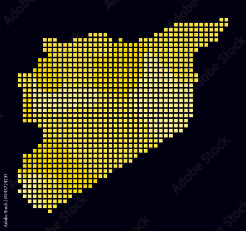 Syria dotted map. Digital style map of the country on dark background. Syria shape with square dots. Colored dots style. Large size squares. Trending vector illustration.