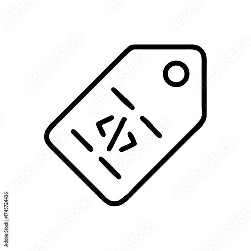 Clean vector illustration of a programming code label, signifying technology, web development, and digital tagging