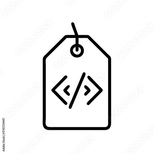 Illustrative digital code tag icon for web development, programming, and metadata identification
